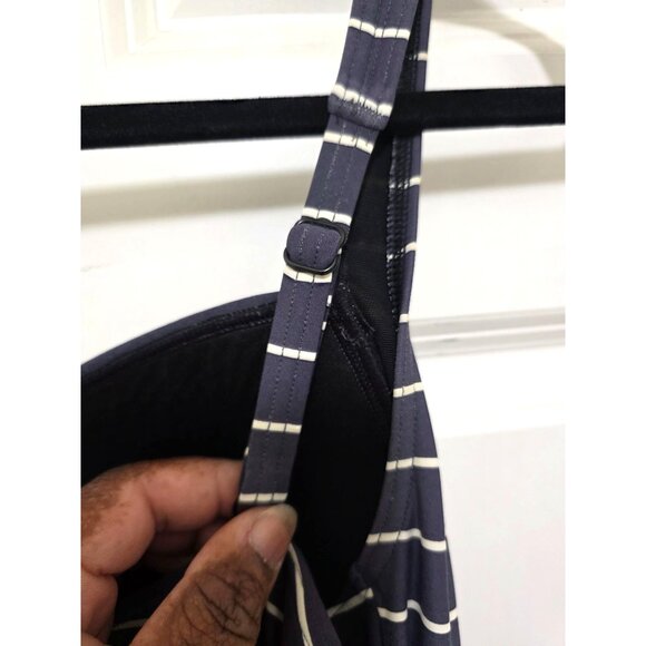 BOND EYE Australia Navy & White Striped One-Piece Swimsuit Ruched Front & Built- - Picture 4 of 10